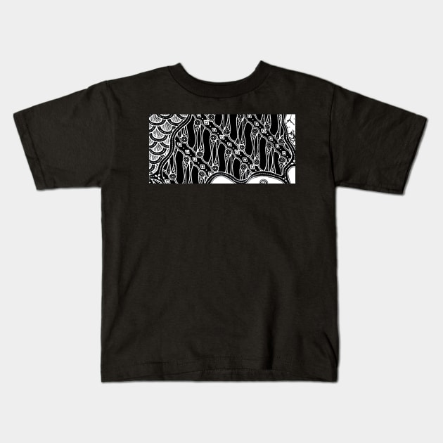 Monochrome Pattern Batik Bali Kids T-Shirt by Batik Mollek